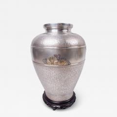 Antique Japanese Meiji Silver Daisy Vase with Applied Gold Flowers - 4337842
