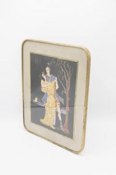 Antique Japanese Painting Framed on Jute Lovers Dance - 3674211