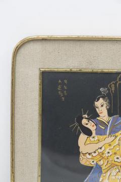 Antique Japanese Painting Framed on Jute Lovers Dance - 3674215