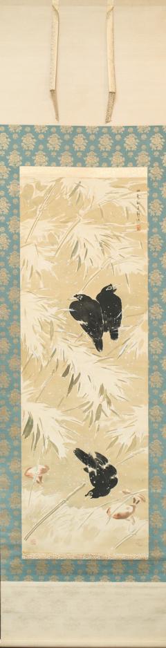 Antique Japanese Scroll Crows in Snowy Landscape - 4124490