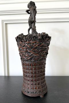 Antique Japanese Smoke Bamboo Basket with Wisteria Root Handle Meiji Period - 4638960