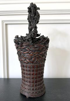 Antique Japanese Smoke Bamboo Basket with Wisteria Root Handle Meiji Period - 4638962