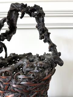 Antique Japanese Smoke Bamboo Basket with Wisteria Root Handle Meiji Period - 4638971