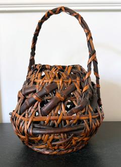 Antique Japanese Smoked Bamboo Basket Ikebana Mingei - 4487347