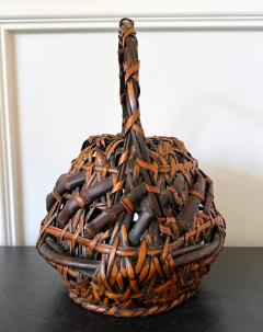 Antique Japanese Smoked Bamboo Basket Ikebana Mingei - 4487348