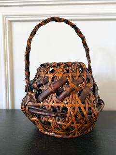 Antique Japanese Smoked Bamboo Basket Ikebana Mingei - 4487349