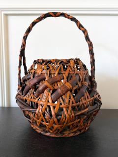 Antique Japanese Smoked Bamboo Basket Ikebana Mingei - 4487350