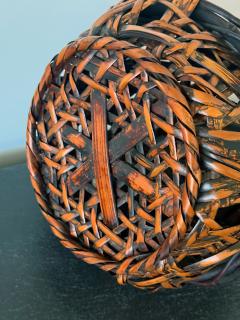 Antique Japanese Smoked Bamboo Basket Ikebana Mingei - 4487352