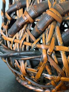 Antique Japanese Smoked Bamboo Basket Ikebana Mingei - 4487353