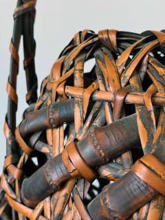 Antique Japanese Smoked Bamboo Basket Ikebana Mingei - 4487354