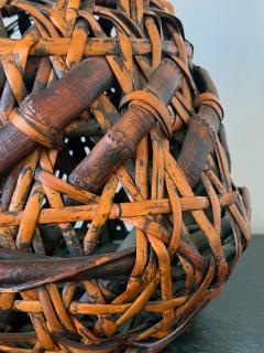 Antique Japanese Smoked Bamboo Basket Ikebana Mingei - 4487356