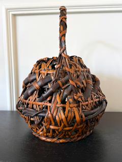Antique Japanese Smoked Bamboo Basket Ikebana Mingei - 4487357