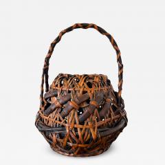 Antique Japanese Smoked Bamboo Basket Ikebana Mingei - 4491221
