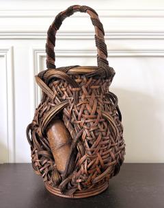 Antique Japanese Smoked Bamboo Mingei Basket Ikebana - 4698544