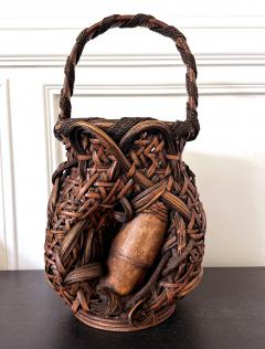 Antique Japanese Smoked Bamboo Mingei Basket Ikebana - 4698546