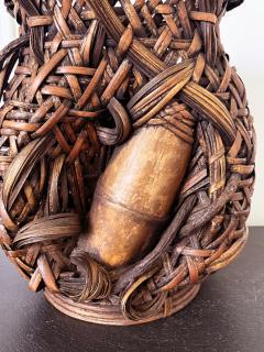 Antique Japanese Smoked Bamboo Mingei Basket Ikebana - 4698548