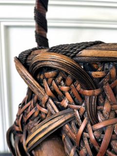 Antique Japanese Smoked Bamboo Mingei Basket Ikebana - 4698549
