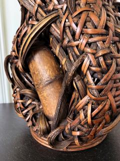 Antique Japanese Smoked Bamboo Mingei Basket Ikebana - 4698550