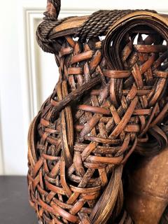 Antique Japanese Smoked Bamboo Mingei Basket Ikebana - 4698552