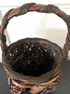 Antique Japanese Smoked Bamboo Mingei Basket Ikebana - 4698553