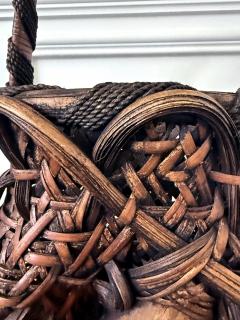Antique Japanese Smoked Bamboo Mingei Basket Ikebana - 4698554