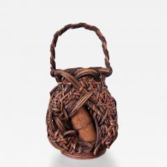 Antique Japanese Smoked Bamboo Mingei Basket Ikebana - 4698589
