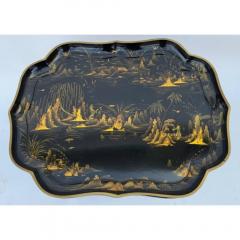 Antique Jennens Bettridge Chinoiserie Black Gold Cocktail Tray Table - 3593951