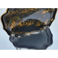 Antique Jennens Bettridge Chinoiserie Black Gold Cocktail Tray Table - 3593954