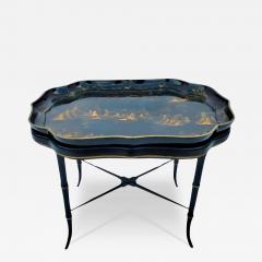 Antique Jennens Bettridge Chinoiserie Black Gold Cocktail Tray Table - 3601531
