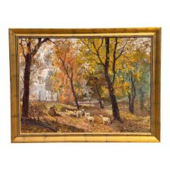 Antique Jeno Dukai Takach Hungarian Oil Painting of Sheep in a Landscape - 4549779