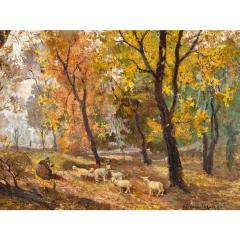 Antique Jeno Dukai Takach Hungarian Oil Painting of Sheep in a Landscape - 4549798