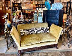 Antique Knole Style Sofa Hand Carved Walnut Silk Velvet c 1900 1920s - 4704127