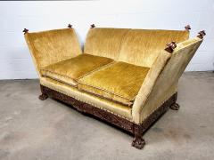 Antique Knole Style Sofa Hand Carved Walnut Silk Velvet c 1900 1920s - 4704131
