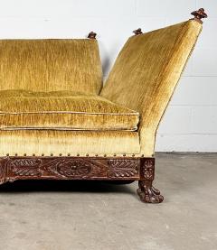 Antique Knole Style Sofa Hand Carved Walnut Silk Velvet c 1900 1920s - 4704134