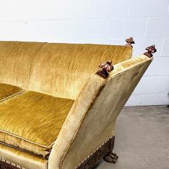 Antique Knole Style Sofa Hand Carved Walnut Silk Velvet c 1900 1920s - 4704135