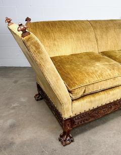Antique Knole Style Sofa Hand Carved Walnut Silk Velvet c 1900 1920s - 4704136