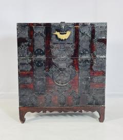Antique Korean Blanket Chest with a Bronze Lock Iron Hardware - 4128639