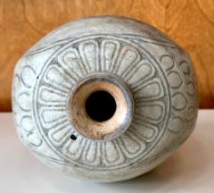 Antique Korean Buncheong Flat Bottle Vase with Incised Designs - 3614456