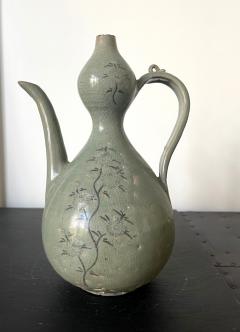 Antique Korean Celadon Ceramic Ewer with Slip Inlay Goryeo Dynasty - 2324787