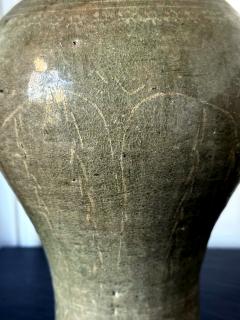 Antique Korean Celadon Ceramic Meiping Vase with Slip Inlay Goryeo Dynasty - 4439887