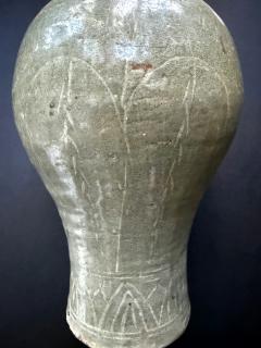 Antique Korean Celadon Ceramic Meiping Vase with Slip Inlay Goryeo Dynasty - 4439892
