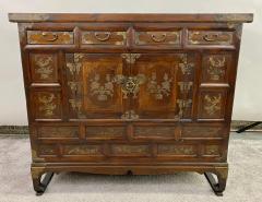 Antique Korean Tansu Butterfly Cabinet or Chest Elm Wood with Brass Inlay - 2917238