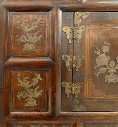 Antique Korean Tansu Butterfly Cabinet or Chest Elm Wood with Brass Inlay - 2917239