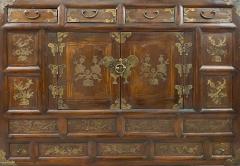 Antique Korean Tansu Butterfly Cabinet or Chest Elm Wood with Brass Inlay - 2917252