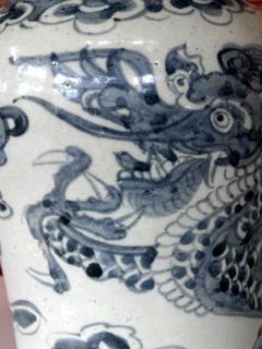 Antique Korean White and Blue Porcelain Jar with Dragon Joseon Dynasty - 4199307