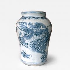 Antique Korean White and Blue Porcelain Jar with Dragon Joseon Dynasty - 4199472