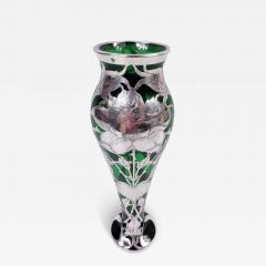 Antique La Pierre American Art Nouveau Green Silver Overlay Vase - 4207922