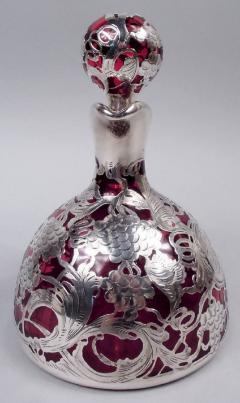 Antique La Pierre Art Nouveau Red Silver Overlay Jug Decanter - 3806901