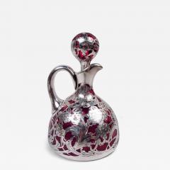 Antique La Pierre Art Nouveau Red Silver Overlay Jug Decanter - 3828844