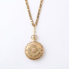 Antique Ladies Hunter Elgin 4 Color Gold Pocket Watch and 18k Gold Chain - 3376067